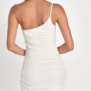 *NWOT* Lulu's White One-Shoulder Ruched Mini Dress for Bachelorette